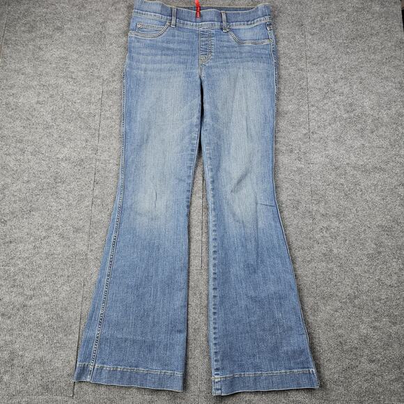 Spanx Jeans Womens Large Blue Bootcut Flare Stretch Denim Medium Wash Smoothing - Picture 1 of 5